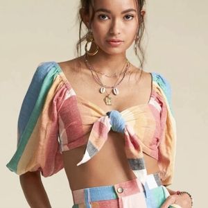 Billabong X Sincerely Jules Womens Amaze The Day Top Green Stripe Tie Knot L